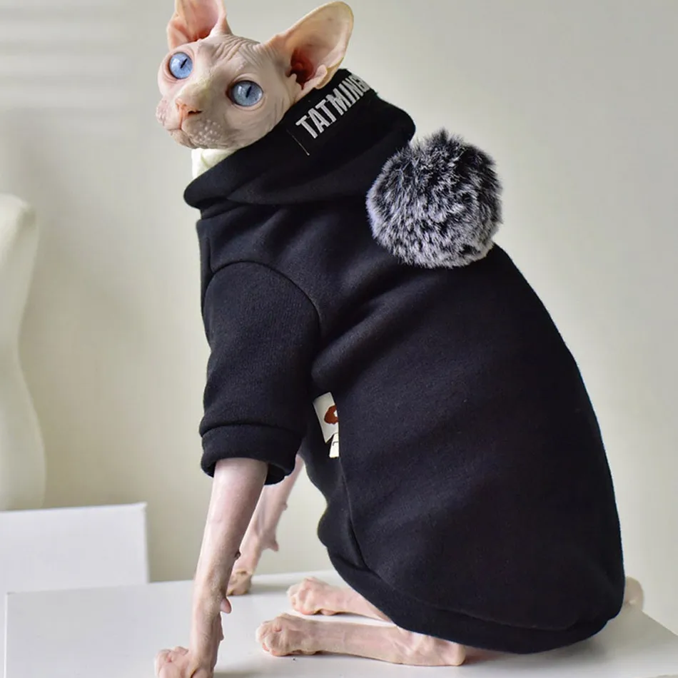

Sphinx Cat Clothes Hooded Sweater Winter Plus Velvet Sphynx Cat Clothes With Hat Warm Fashion Clothing For Sphints Overall Coat