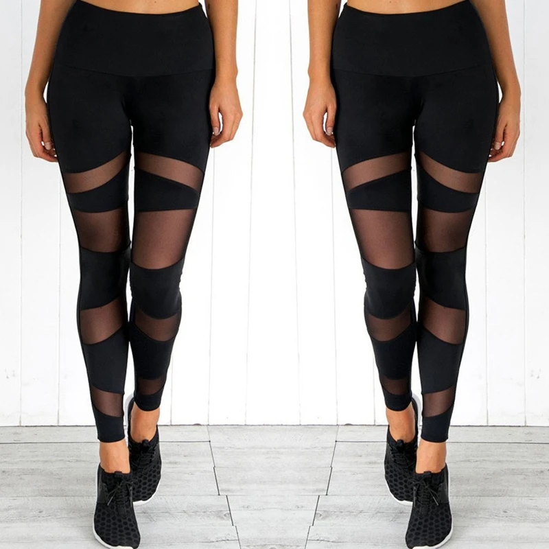Черные Сетчатые лоскутные брюки карандаш с высокой эластичной талией леггинсы
