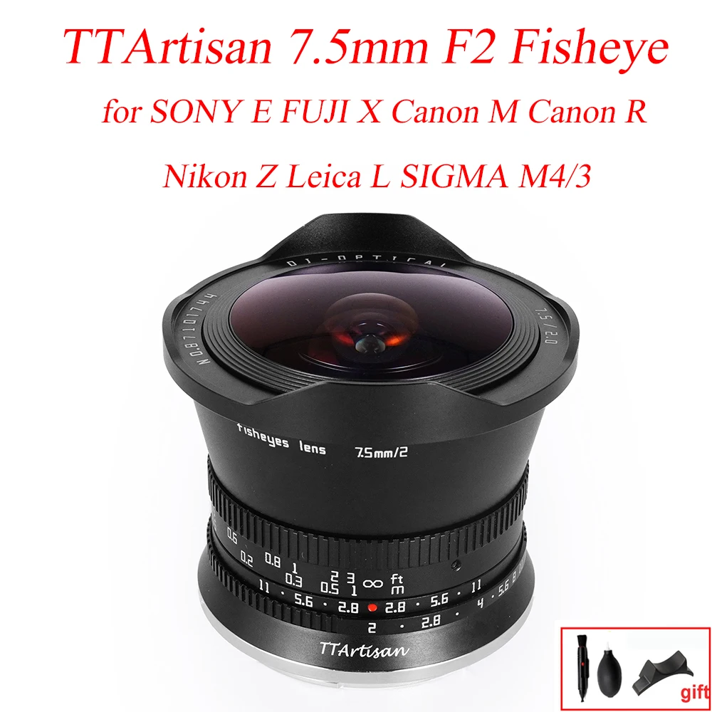 Объектив TTArtisan 7 5 мм F2 рыбий глаз с большой диафрагмой для камер SONY E FUJI X Canon M EOS R Nikon