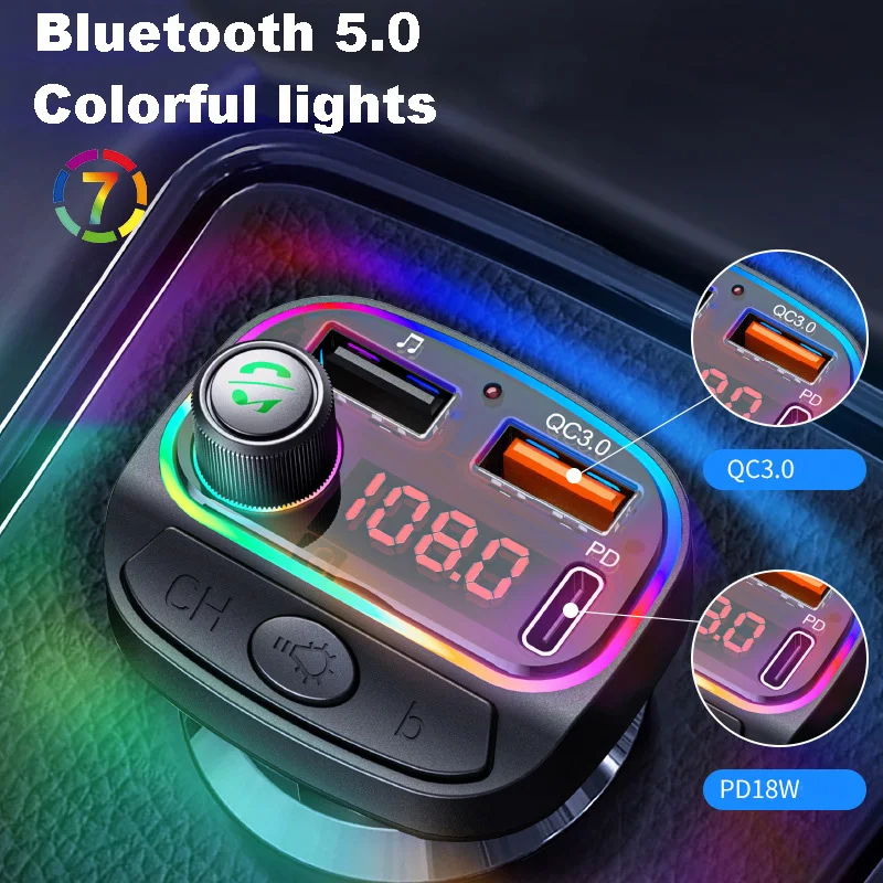 Автомобильный FM-трансмиттер Konrisa Bluetooth 5 0 функция громкой связи QC3.0 + PD18W быстрая