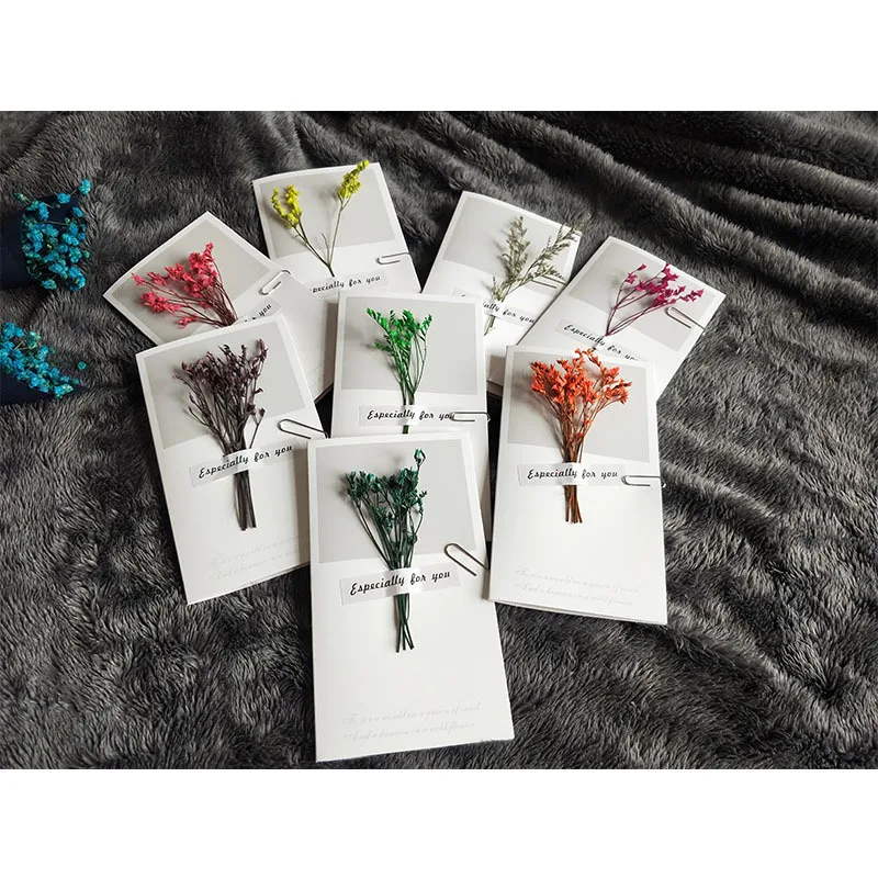 

5pcs Dried Flowers Greeting Card for Gift Card Wedding Invitations Thanksgiving Universal Blessing Postcards Birthday Card Cust