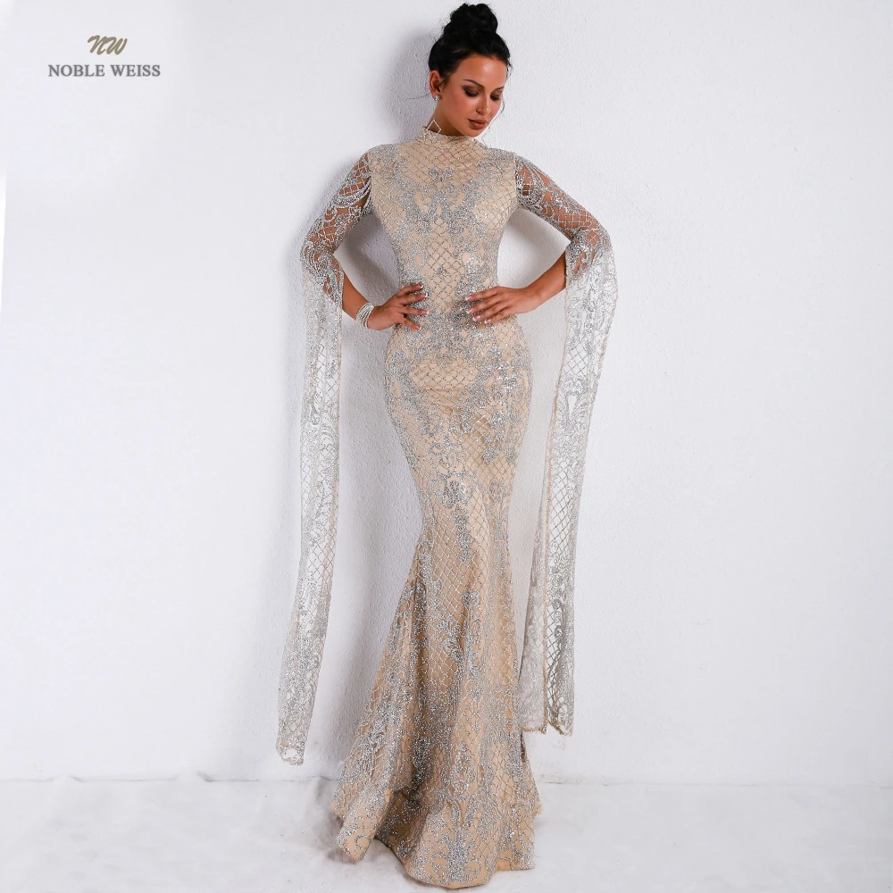 Элегантное Длинное платье русалки вечернее с длинными рукавами сексуальное в