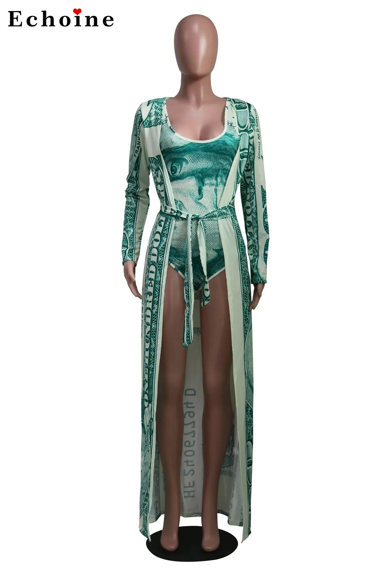 

Women's Swimwear Fashion Casual Printed Cape + Bikini Two-Piece Set Swimsuits Bodysuit Containing Waistband Cloak Coat Clothing