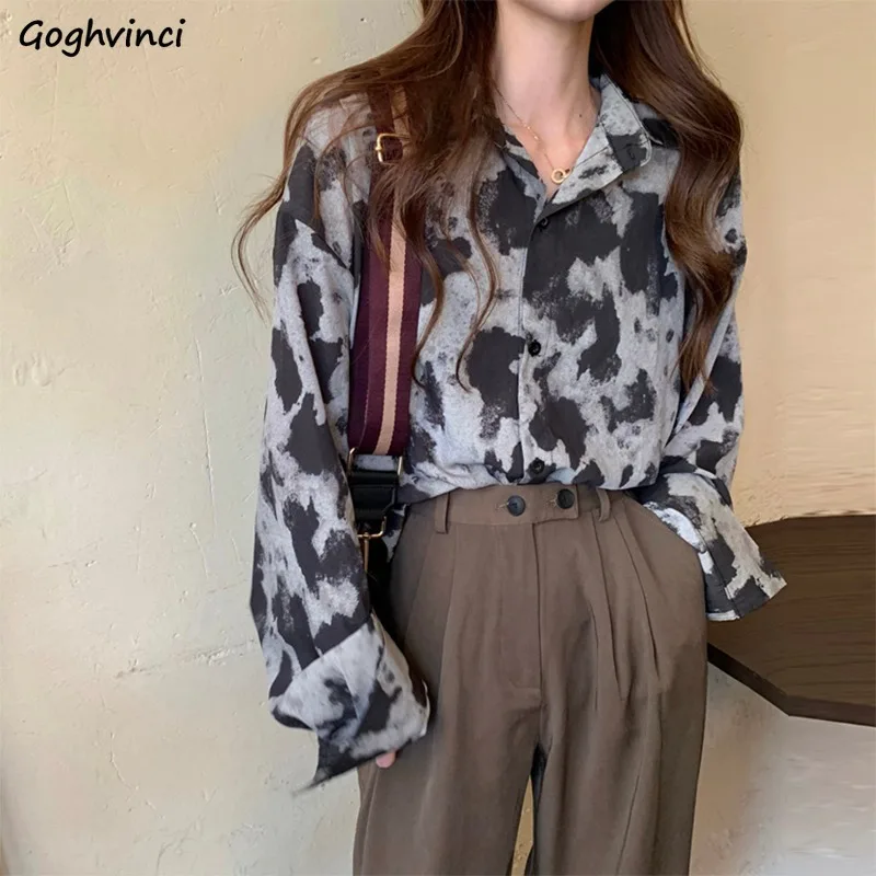 

Shirts Women Leopard Tie Dye Retro Designer Shirt Womens Chic Casual Elegant Vintage Ins Tops Ladies Fashion Loose Stylish Daily