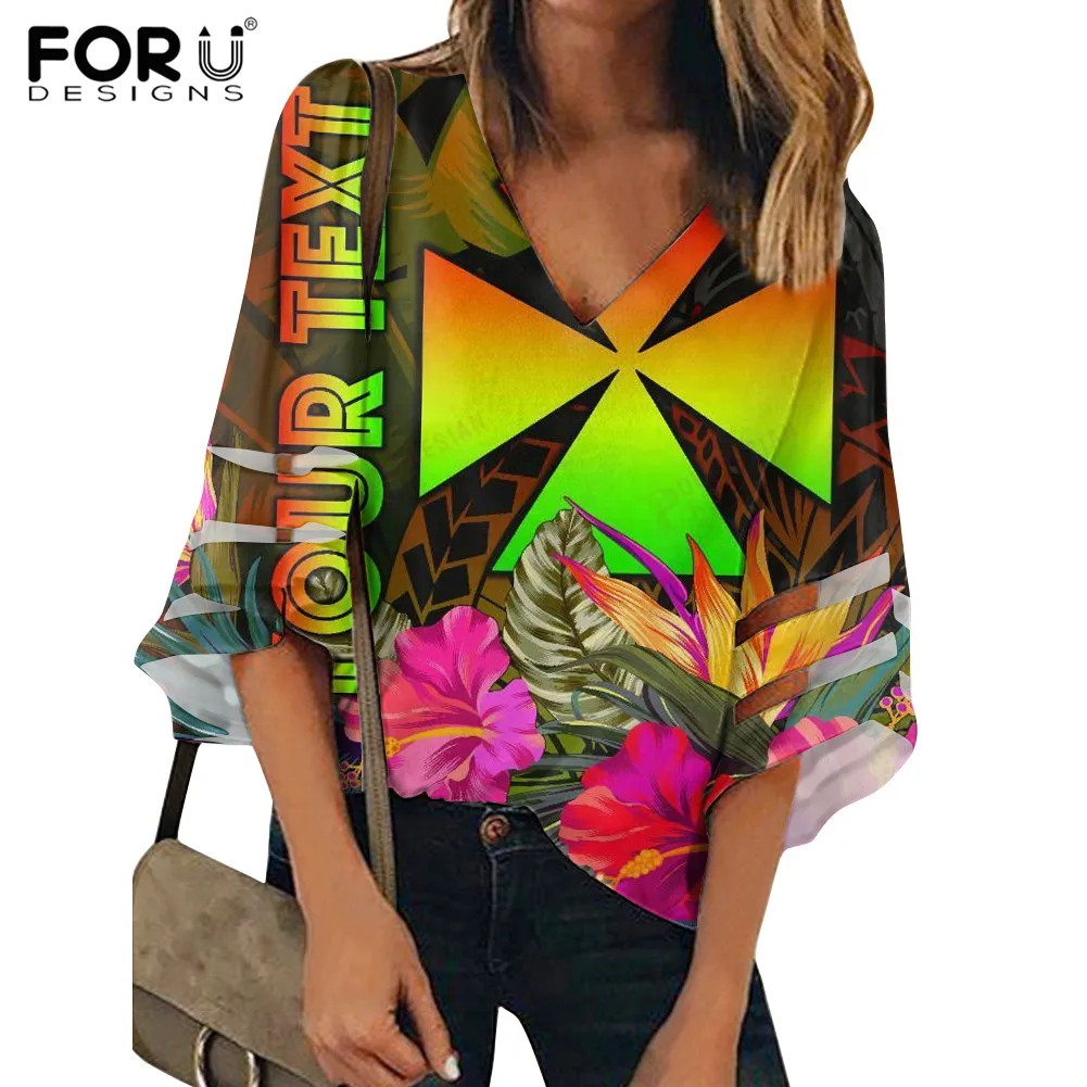 

FORUDESIGNS Futuna Polynesian Hibiscus Women Summer Loose Sshirt Fashion Breathable Sexy Half Sleeve Office Outdoor Streetwear