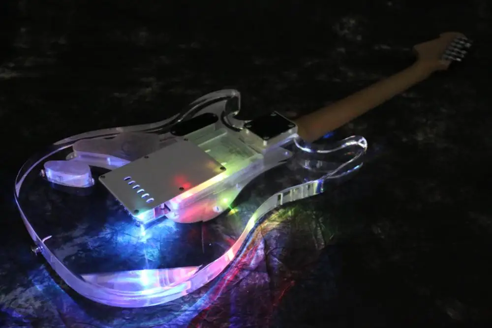 Акриловая красочная гитара со светодиодами ra звукосниматели sss клен шеи