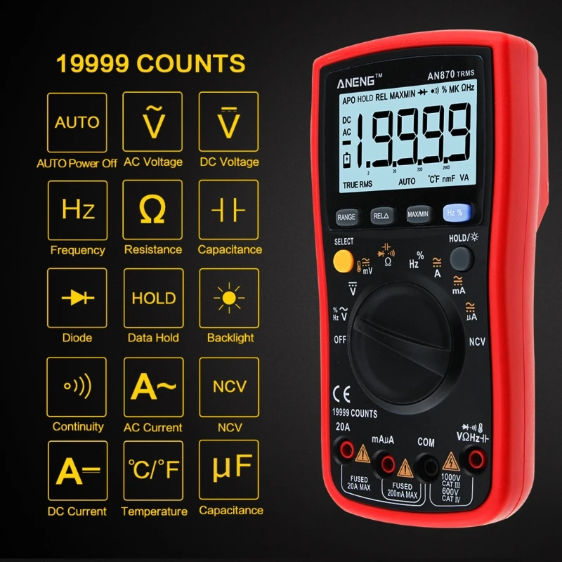 

AN870 19999 COUNTS Digital Multimeter True-RMS Voltage Ammeter Current Meter