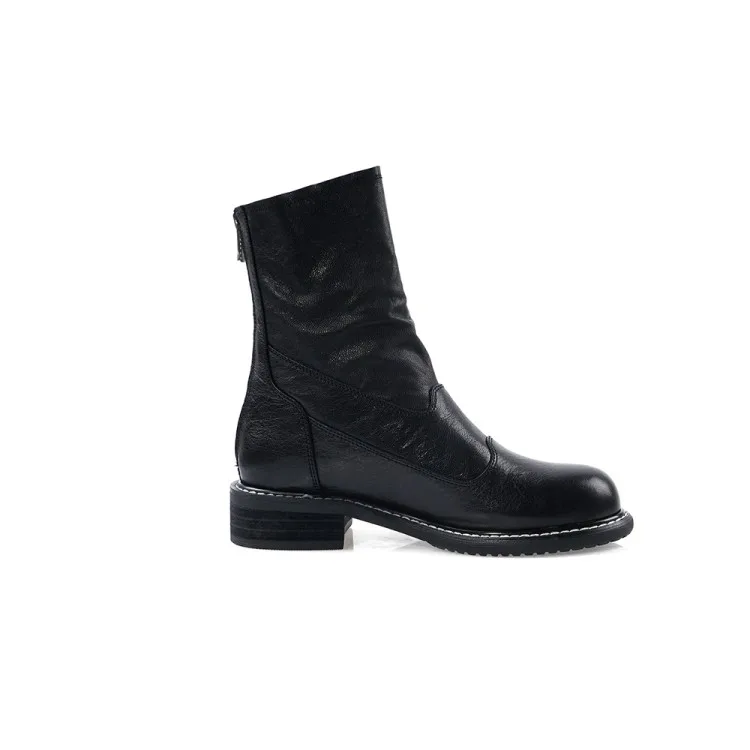 

MLJUESE 2021 women Ankle boots Sheepskin Winter short plush Round Toe Zipper Med heels female Riding boots size 42