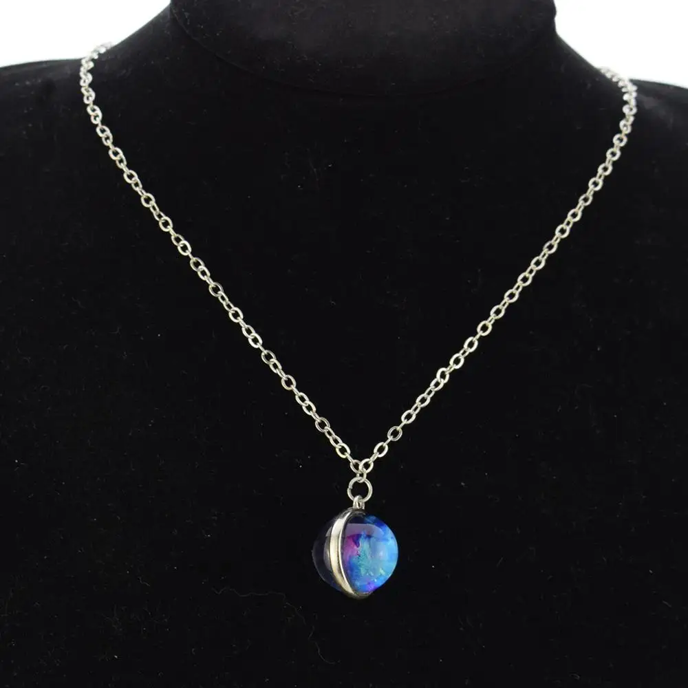 Женское двухбоковое ожерелье со стеклянным шариком 12 знаков зодиака серебряное