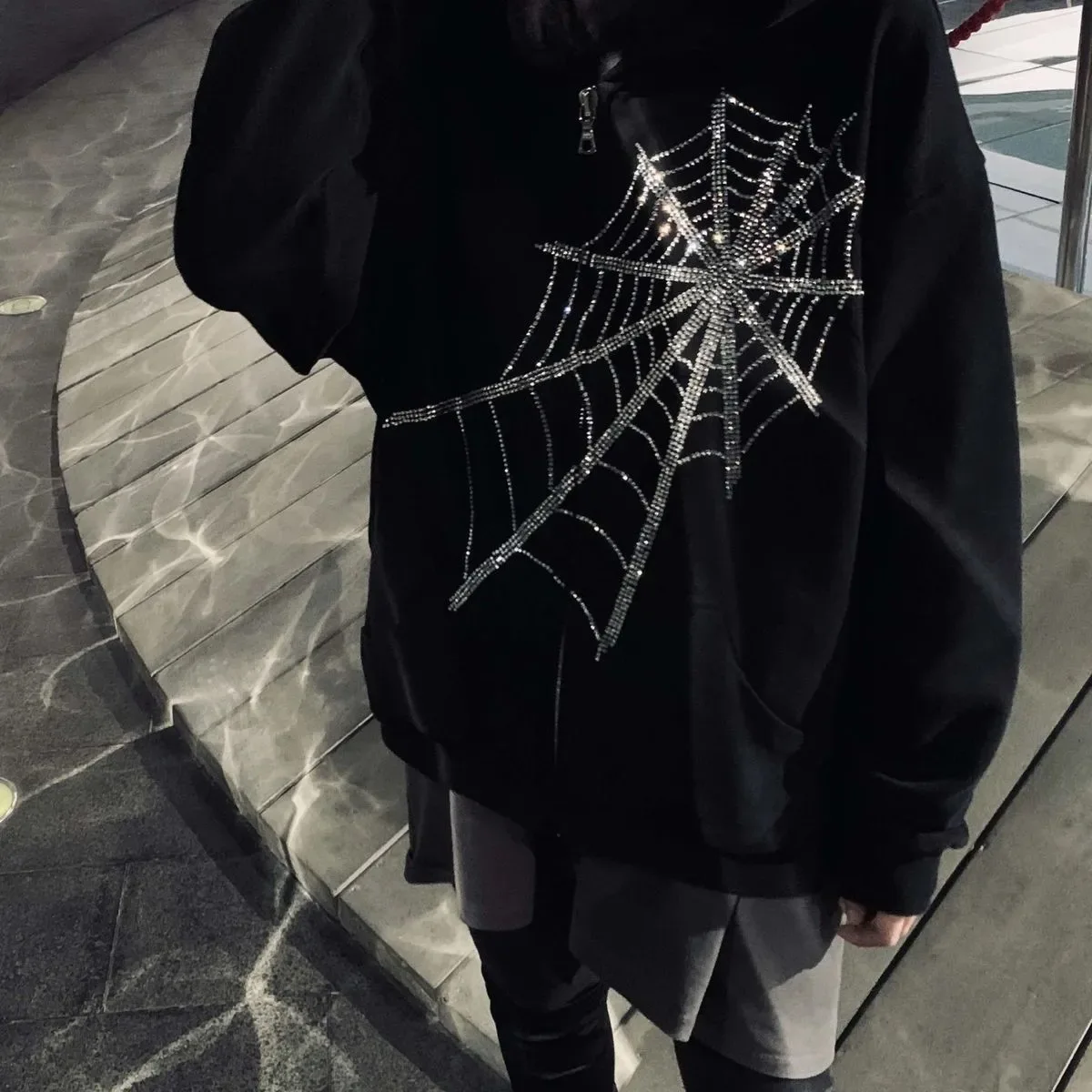 

Gothic Print Spider Web Hoodies 2021 Autumn Hip Hop Harajuku Punk Hooded Sweatshirts Disco Pullovers Women Tops Dark Academia