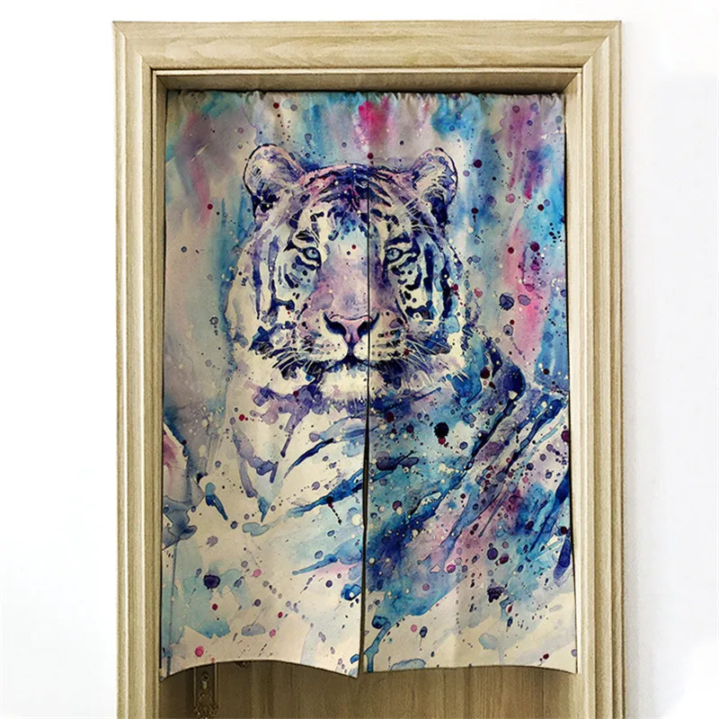 Tiger lion curtain cotton linen art bedroom living room partition porch half bathroom kitchen shade | Дом и сад