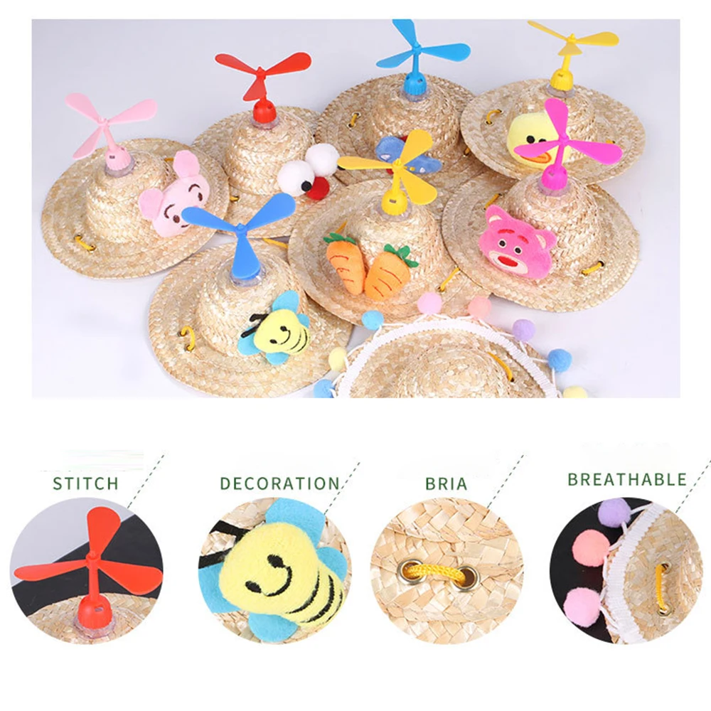 Mini Pet Dog Hat Rotating Decorative Cat Beach Party Straw Hats Cute Headwears Cap For Kitten Puppy Pets Funny Accessories | Дом и сад