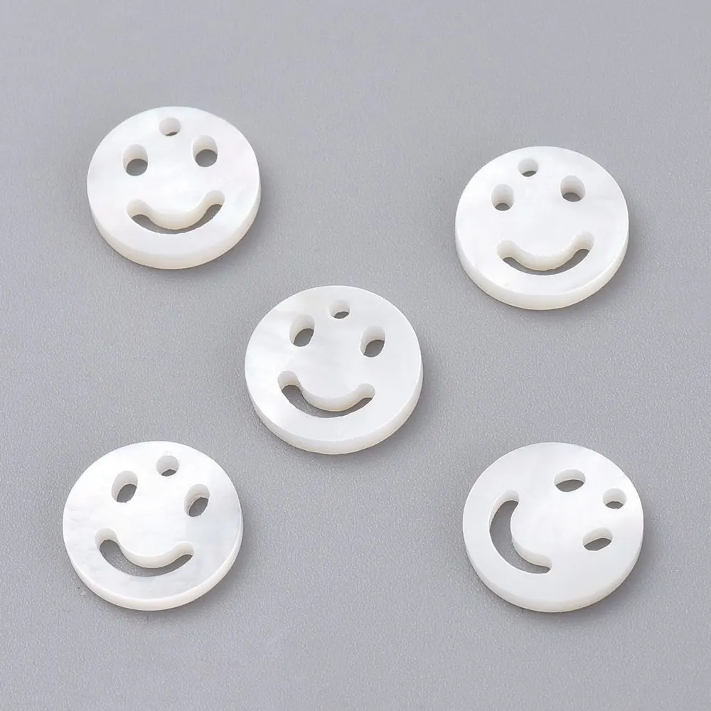 

10pcs Natural White Shell Mother of Pearl Shell Charms Smile Face for Jewelry Making Necklace Earring Diameter 10mm Hole 1.5mm