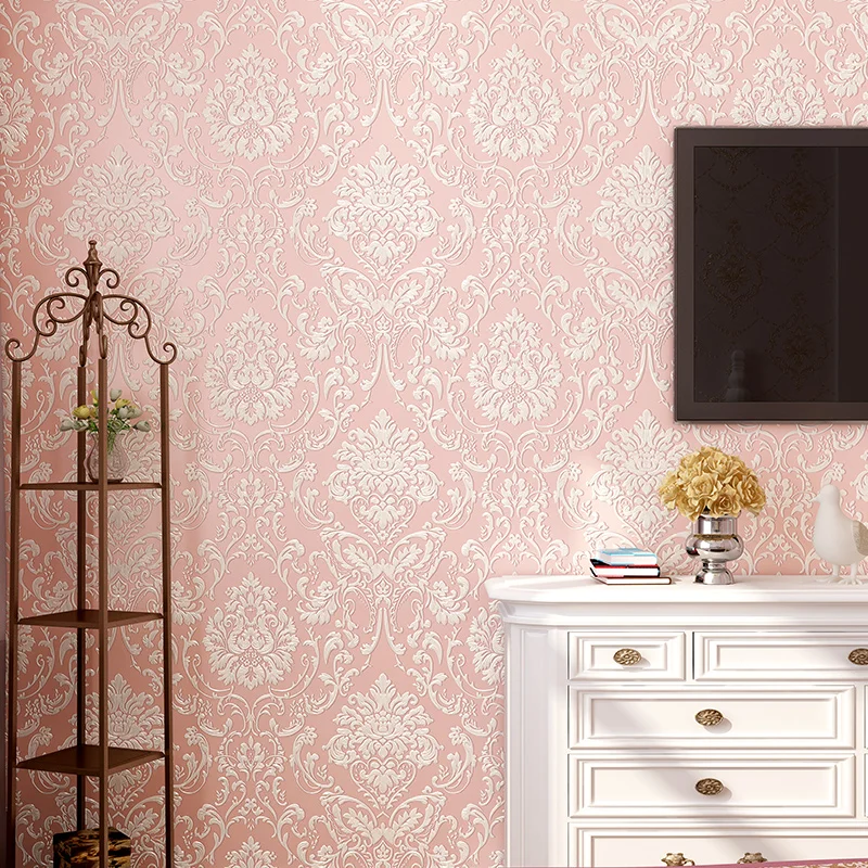 Роскошные 3D тисненые Дамасские нетканые обои в рулоне европейском стиле для