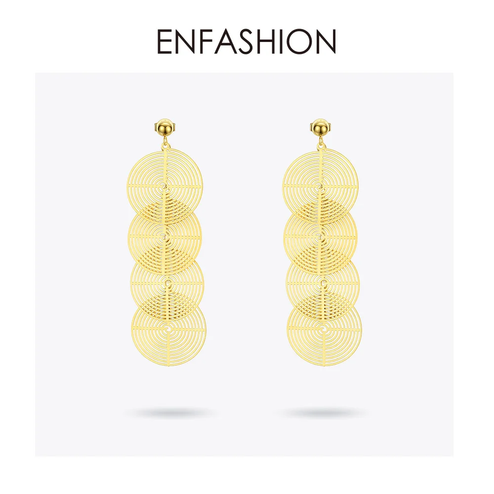 ENFASHION Boho Многослойные Круглые Висячие серьги для женщин, Длинные круглые висячие серьги с кисточками, модные ювелирные изделия Oorbellen E1109 - Окраска металла: Yellow gold color