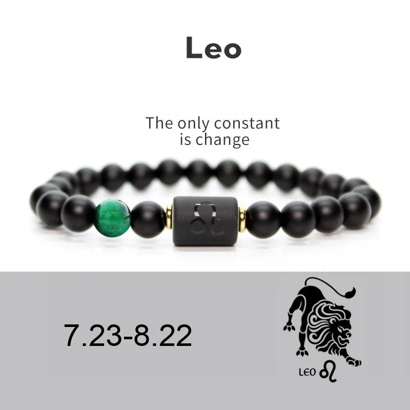 NEW 8mm Black Stone Beads 12 constellation couple Bracelet Men Bracelets For Women Pulseras Masculina Hombre Man Mens Jewellery