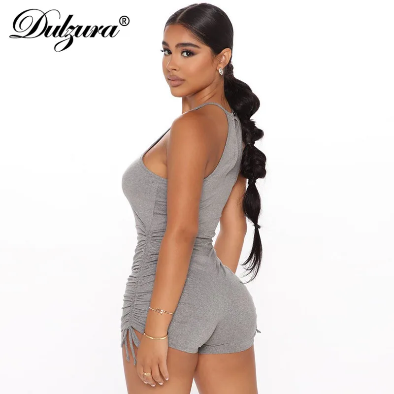 Женский Сплошной ный комбинезон Dulzura с рюшами обоблегающее обтяжку ющий стрейч