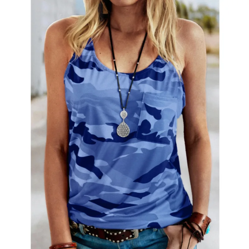 

1PC Fashion Womens Loose Summer Sleeveless Camouflage T-shirt Undershirt Top Spring Summer 2021 Women Fashion Women's T-shirt