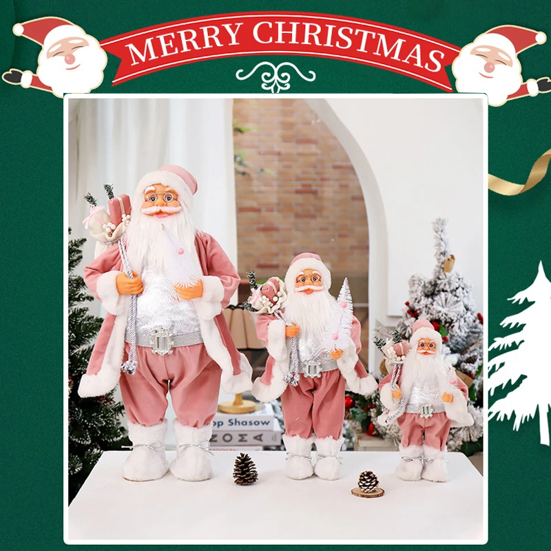 Mu&ntilde;eco de Pap&aacute; Noel de peluche rosa para ni&ntilde;os, adornos navide&ntilde;os para el hogar, regalo de Navidad y vacaciones, 60/45/30cm-5