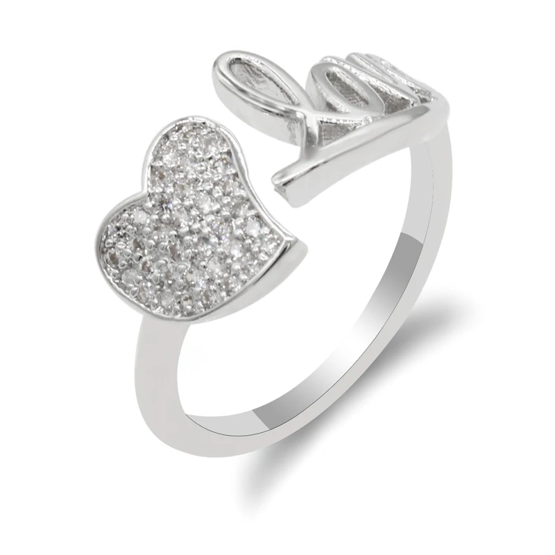 Женские открытые кольца в романтическом стиле с буквенным принтом форме сердца