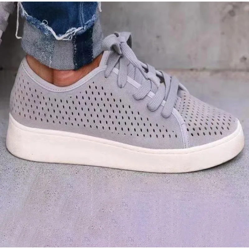 Женская обувь на плоской подошве дышащие кроссовки с вырезами замшевая