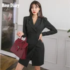 Женское двубортное мини-платье RoseDiary, в полоску, с английским воротником, повседневное, приталенное, в полоску