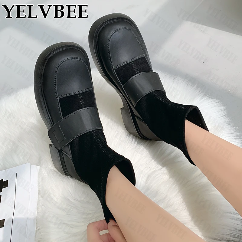 

Женские замшевые ботильоны, дизайнерские ботинки челси на платформе и квадратном каблуке, Осень-зима 2022