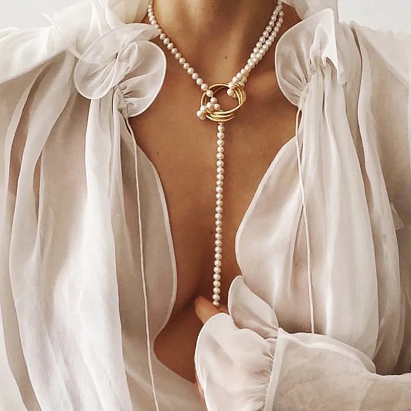 

Women Fashion Vintage Pearl Necklace Party Necklace Elegant Chain Retro Accessories Necklace Streetstyle Choker