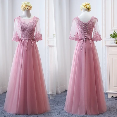 MNZ-9858Z# платье подружки невесты новые зимние рождественские платья средней длины с длинными рукавами г. Бледно-лиловый на шнуровке для девочек - Цвет: 817C