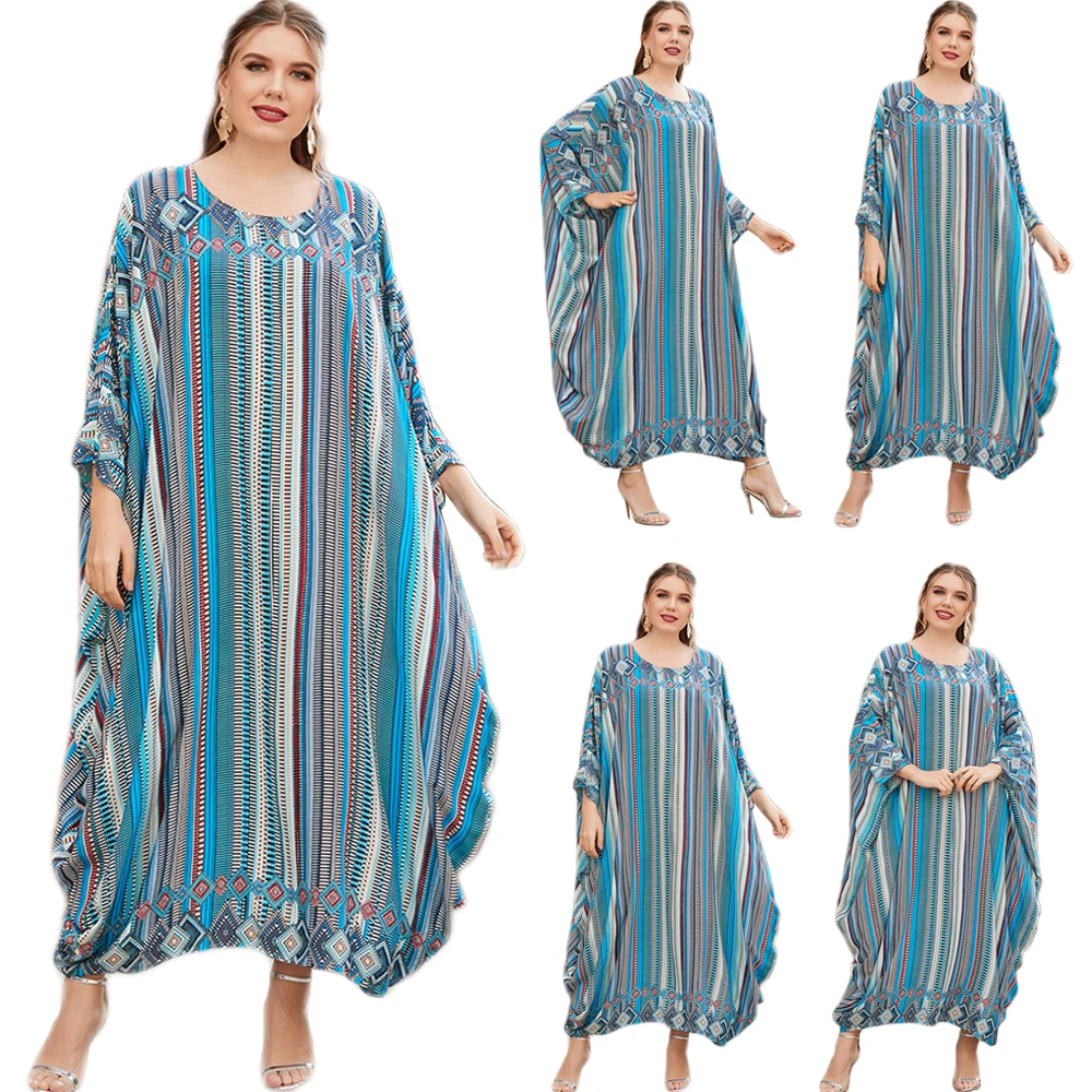 

Негабаритных Абаи с принтом в полоску длинное платье в этническом стиле с рукавами «летучая мышь» для Для женщин мусульман, костюм, накидка,...