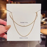 fashion double layer necklace for women simple stainless steel clavicle chain choker necklaces girls party jewelry gift new