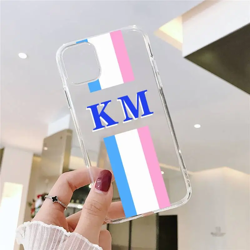 

Monogram initial stripe name Phone Case Transparent for iPhone 11 12 mini pro XS MAX 8 7 6 6S Plus X 5S SE 2020 XR