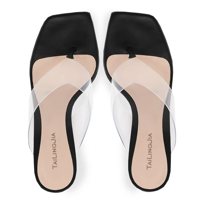 Clear Heels Transparent High Heel Sandals For Women 2022 Square Toe Heeld Flip Flops Ladies Slippers Slide Thong Sandal Shoes