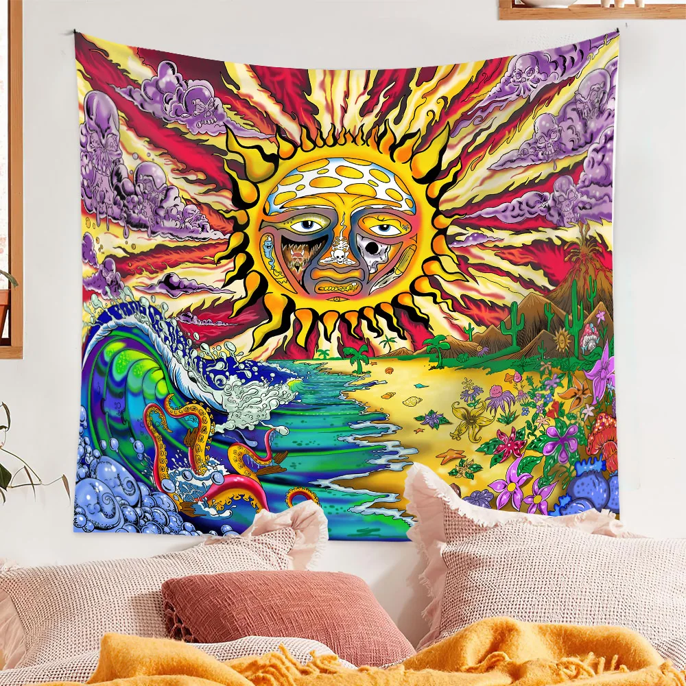 

HD Tapestry Wall Hanging Sun Beach Waves View Tapestries for Home Dorm Wall Decor Fantasy Oil Painting Works Wall Blanket Carpet