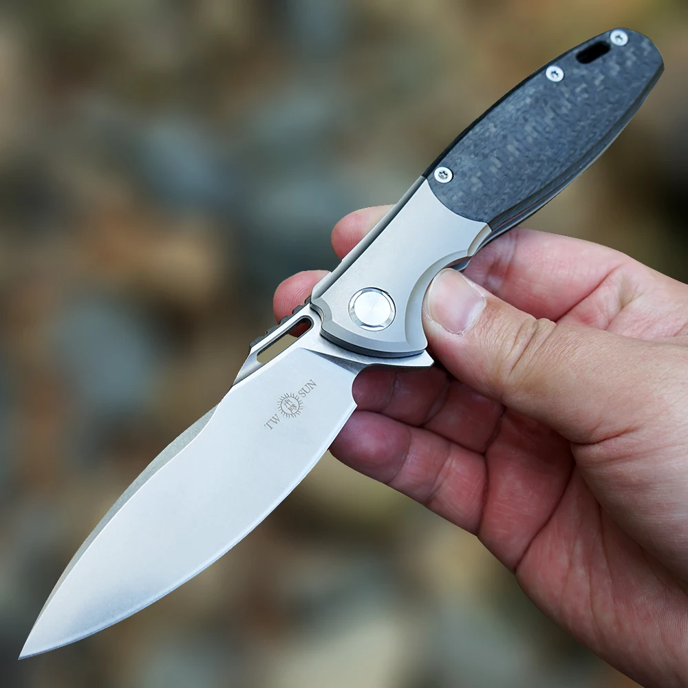 

TWOSUN knife S90V blade folding Pocket Knife tactical knife hunting knife outdoor survival tool EDC TC4 Titanium Fast Open TS162