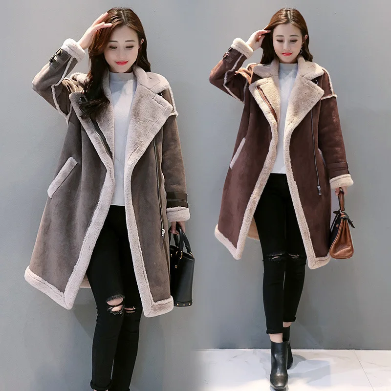 

Woman Coat 2020 Autumn Winter New Mid-Length All-Match Korean Lamb Wool Coat Female Winter Deerskin Velvet Padded Cotton Coat