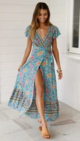 bohemian womens long dress loose v neck casual slip dresses female 2022 summer new fashion party beach clothes lady