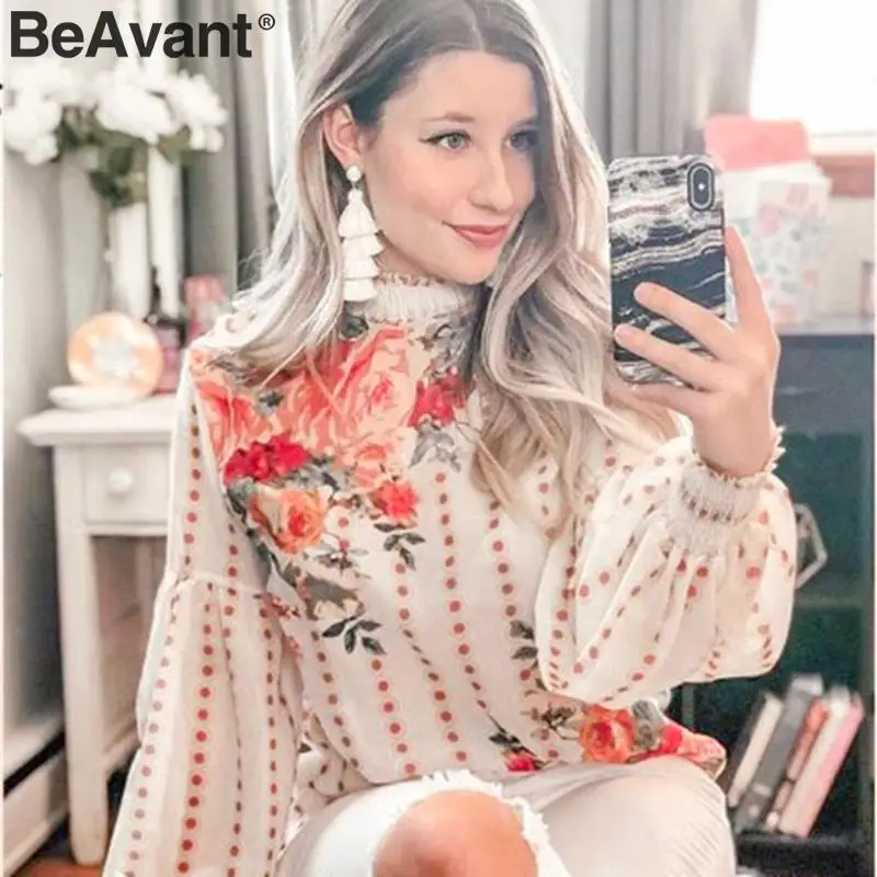 BeAvant этнический стиль цветочный принт блузка для женщин плиссированная черепаха