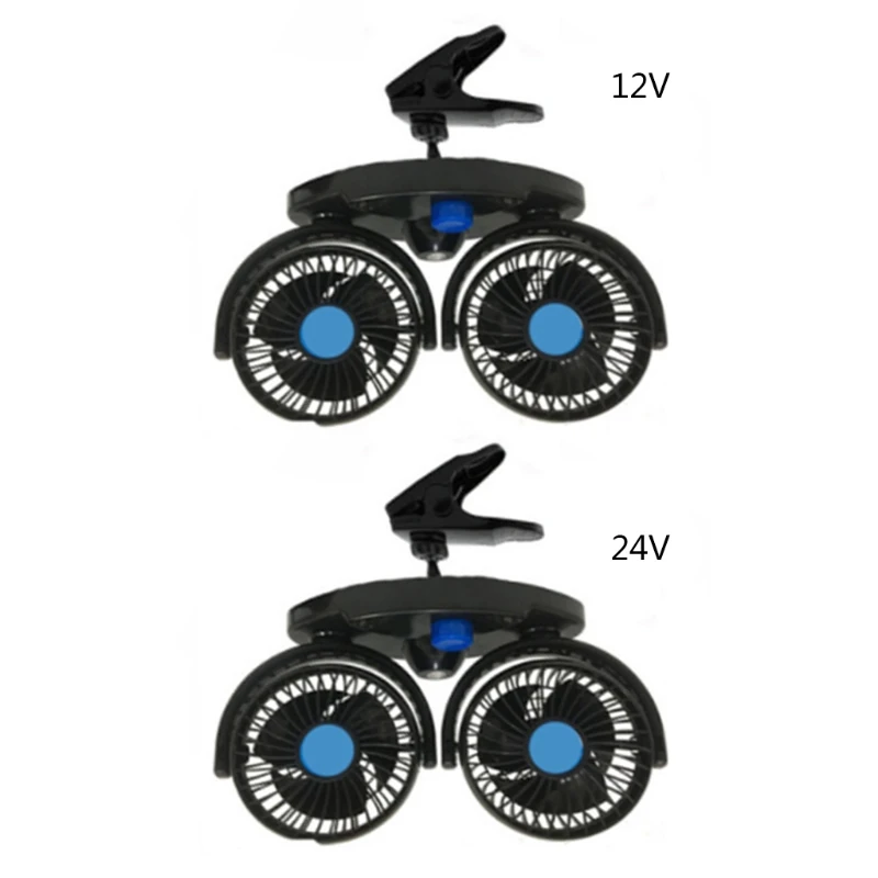 

A70F 12V/24V Fan for Car Dual Head Clip Adjustable Save Fuel Quiet Heat-relief