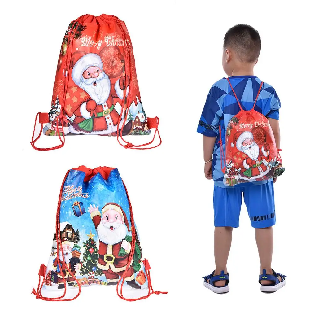 

12 шт. Подарочная сумка с Санта-Клаусом, Нетканый многоразовый рюкзак с кулиской, детский рюкзак для рождественских праздников, украшения дл...