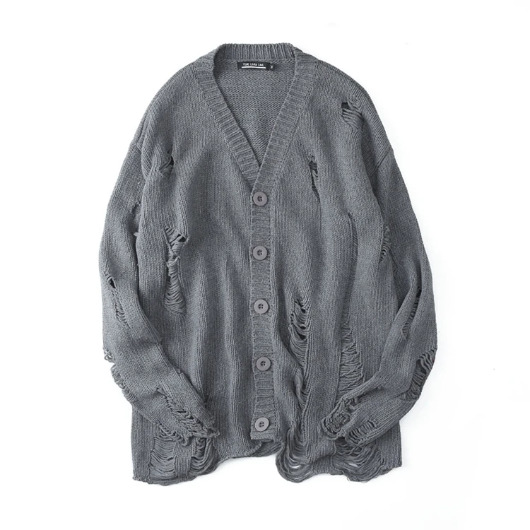 Мужской трикотажный свитер в стиле хип хоп винтажный пуловер с рваными дырками