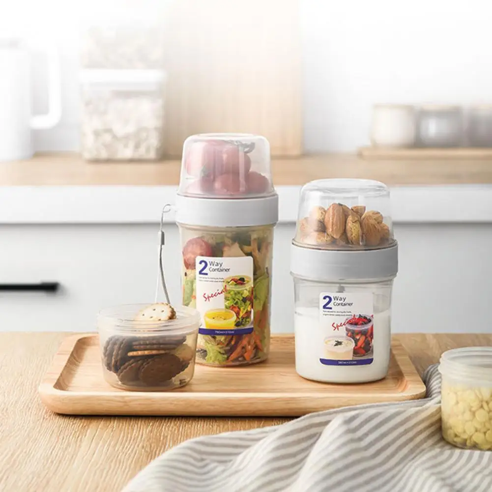 

Cute Cereal To-Go Container Durable Transparent Separate Milk Snack Cup Yogurt Cereal Container Food Container