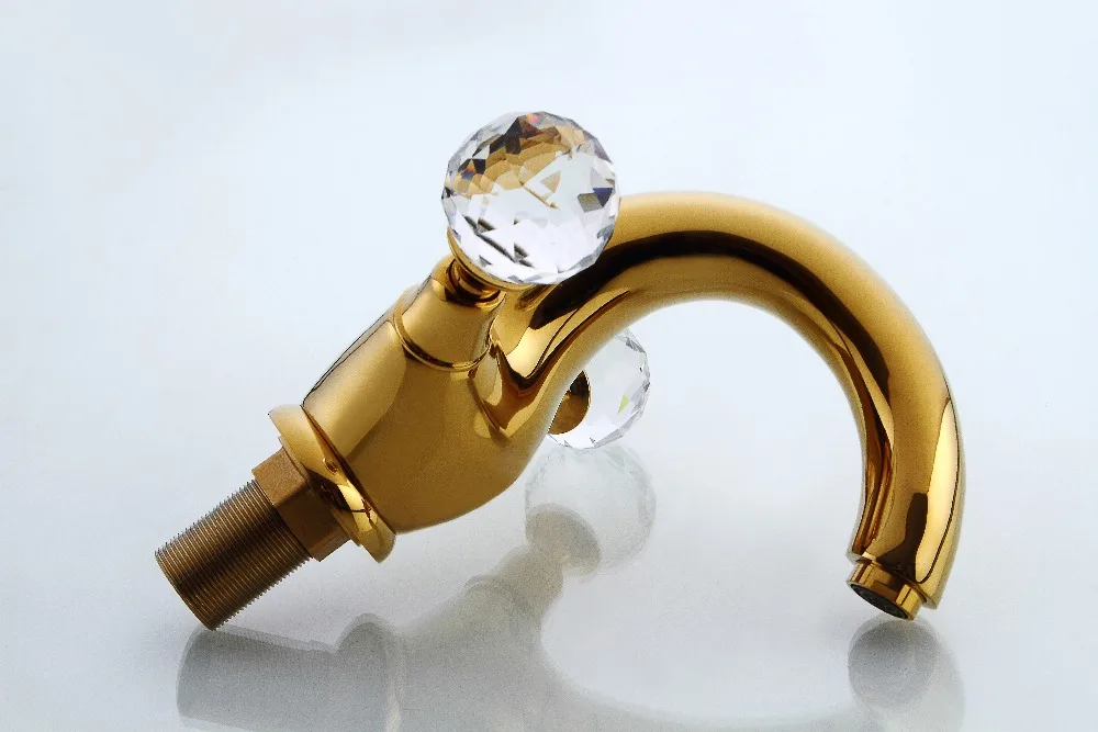 Free ship gold Finish double crystal handles classic style bathroom lavatory washbasin sink faucet mixer tap Single Hole
