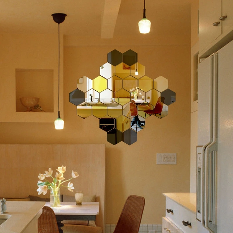

12Pcs Mirror Hexagon Vinyl Removable Wall Sticker Decal Home Decor Art DIY room decoration bedroom living room decoration