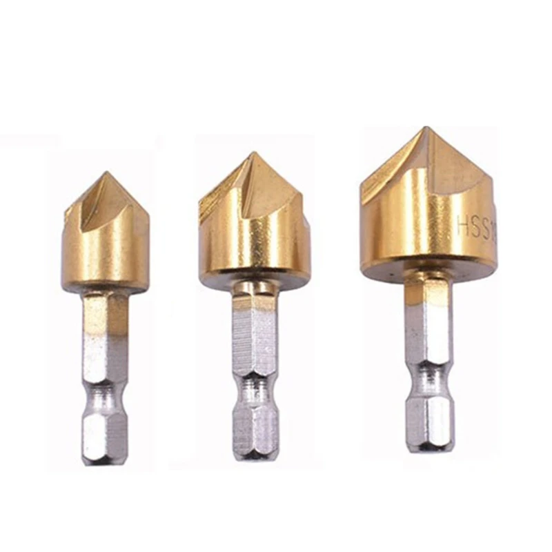 

3pcs Titanium Coated Countersink Chamfer Tool Deburring Tool Set Metal Wood Drill Bits 12mm 16mm 19mm Punch Tool Drop Shipping