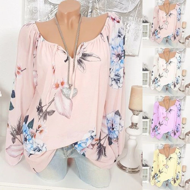 Модная женская блузка с цветочным принтом модная длинными рукавами топы на