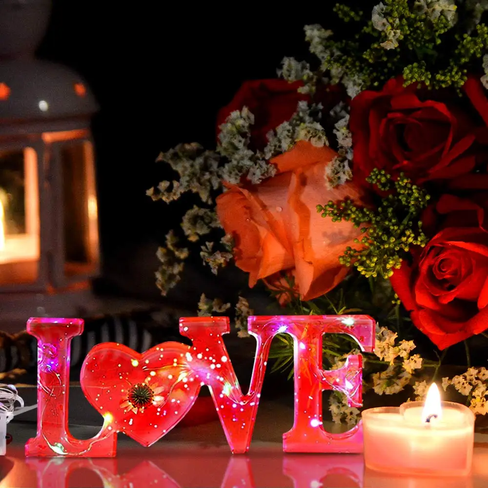 

DIY Silicone Alphabet Mold Set FAMILY + LOVE + HOME Molds With 3 Colorful LED String Light 12 Colors Shining Sequins For Home