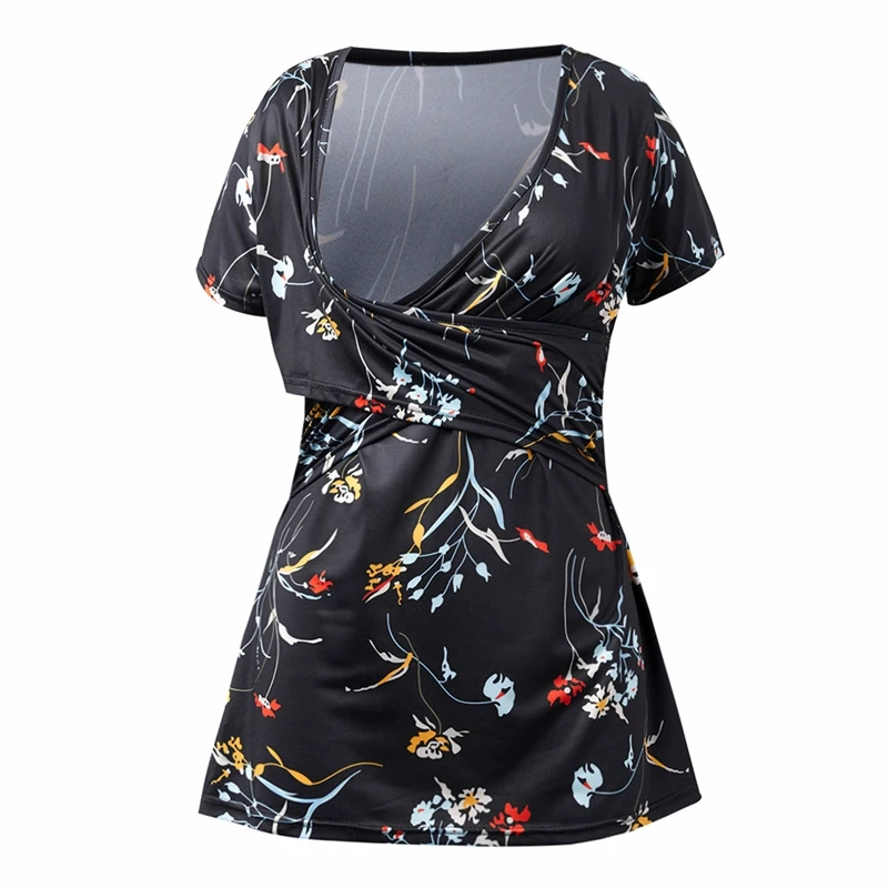 

Breastfeeding Shirt Maternity Clothes Summer Printed V Neck Pregnancy Tops for Pregnant Women Nursing Wear