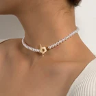 Женское Ожерелье-чокер с подвеской-петлей, модное роскошное ожерелье с цепочкой-белые жемчужные бусины, ожерелье с подвеской-замком, вечернее Ювелирное Украшение