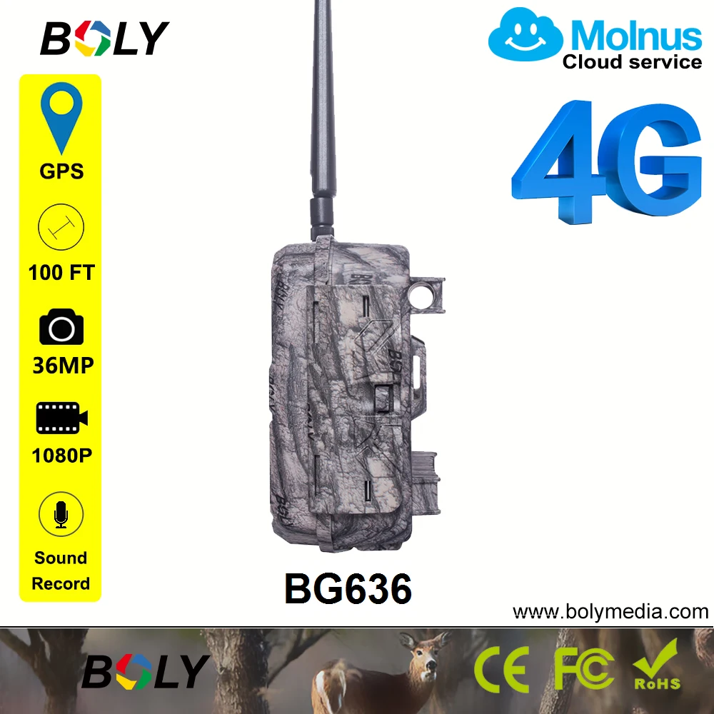 Беспроводная охотничья камера BG636 GPS 4G Lte объектив 110 градусов черная ИК запись